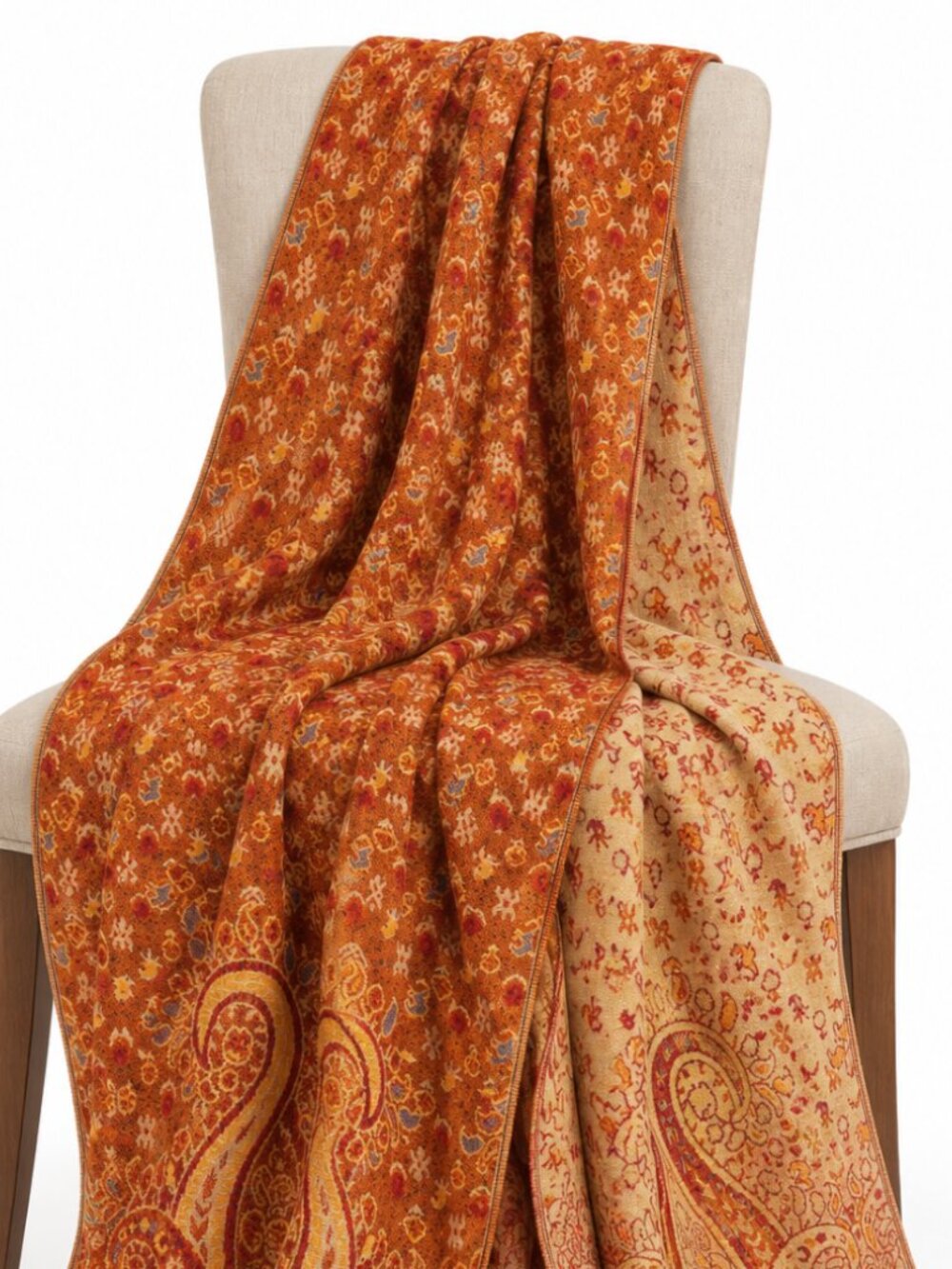 Reversible Pashmina Scarf and Shawl Orange Beige Festival Scarf for Women Wrap